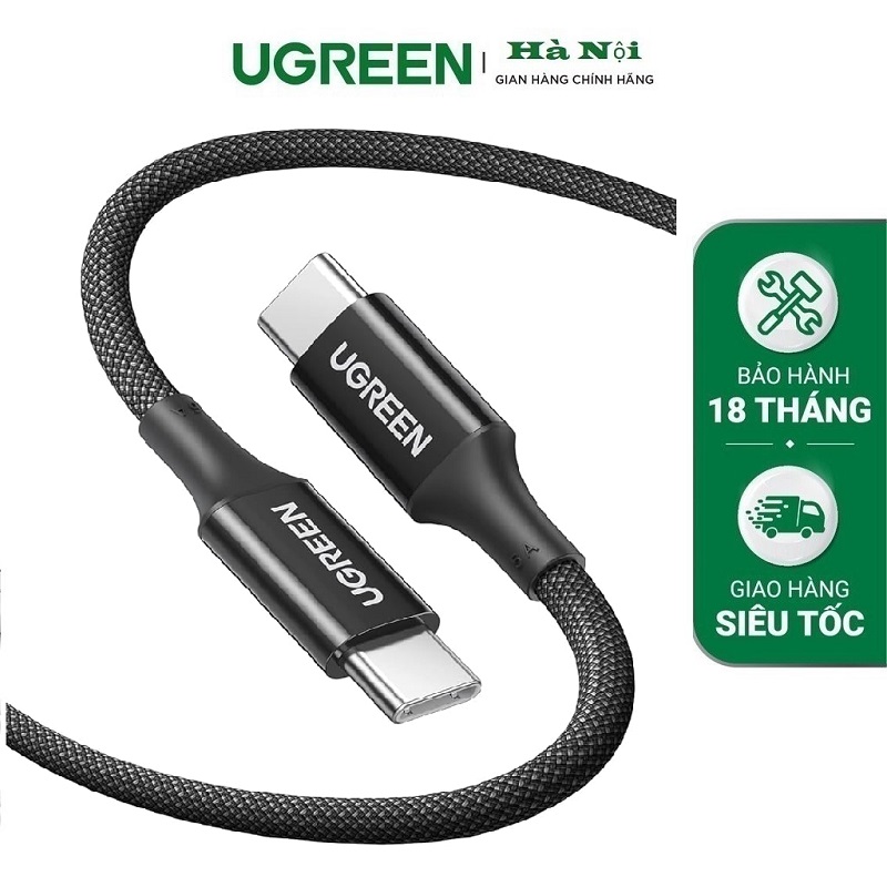 Ugreen 15275 UGREEN Cáp sạc nhanh USB-C sang USB-C silicon màu đen1m chính hãng